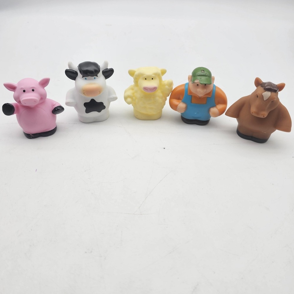 TOMY Farm Animals Farmer Toy Figures Lot 5 Pig Cow Sheep Horse Kids Play